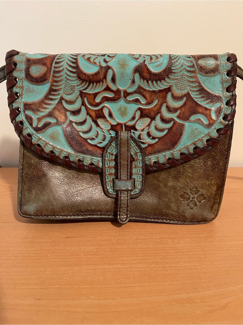 Patricia Nash Turquoise & Brown Tooled Leather Crossbody